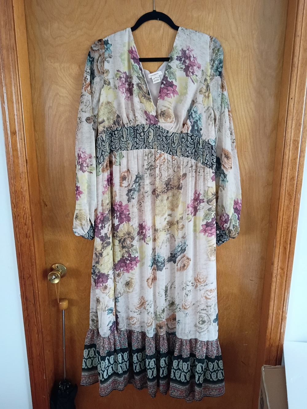 Sundance Floral Long Sleeve Maxi Dress - Cream, Pink, Yellow, Green
